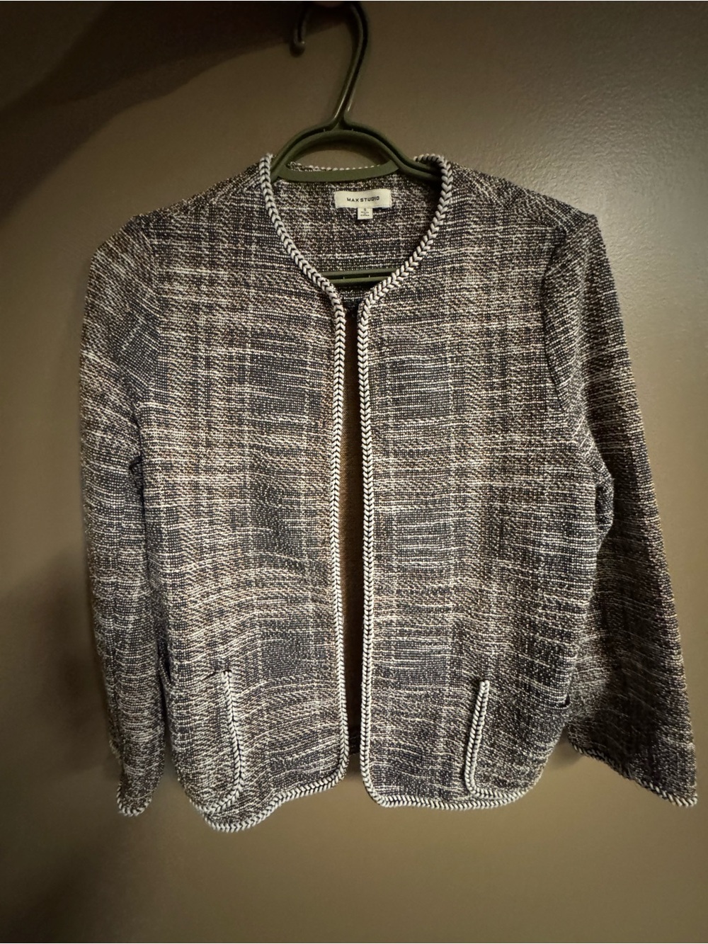 Max Studio Black & White Tweed Collarless Blazer